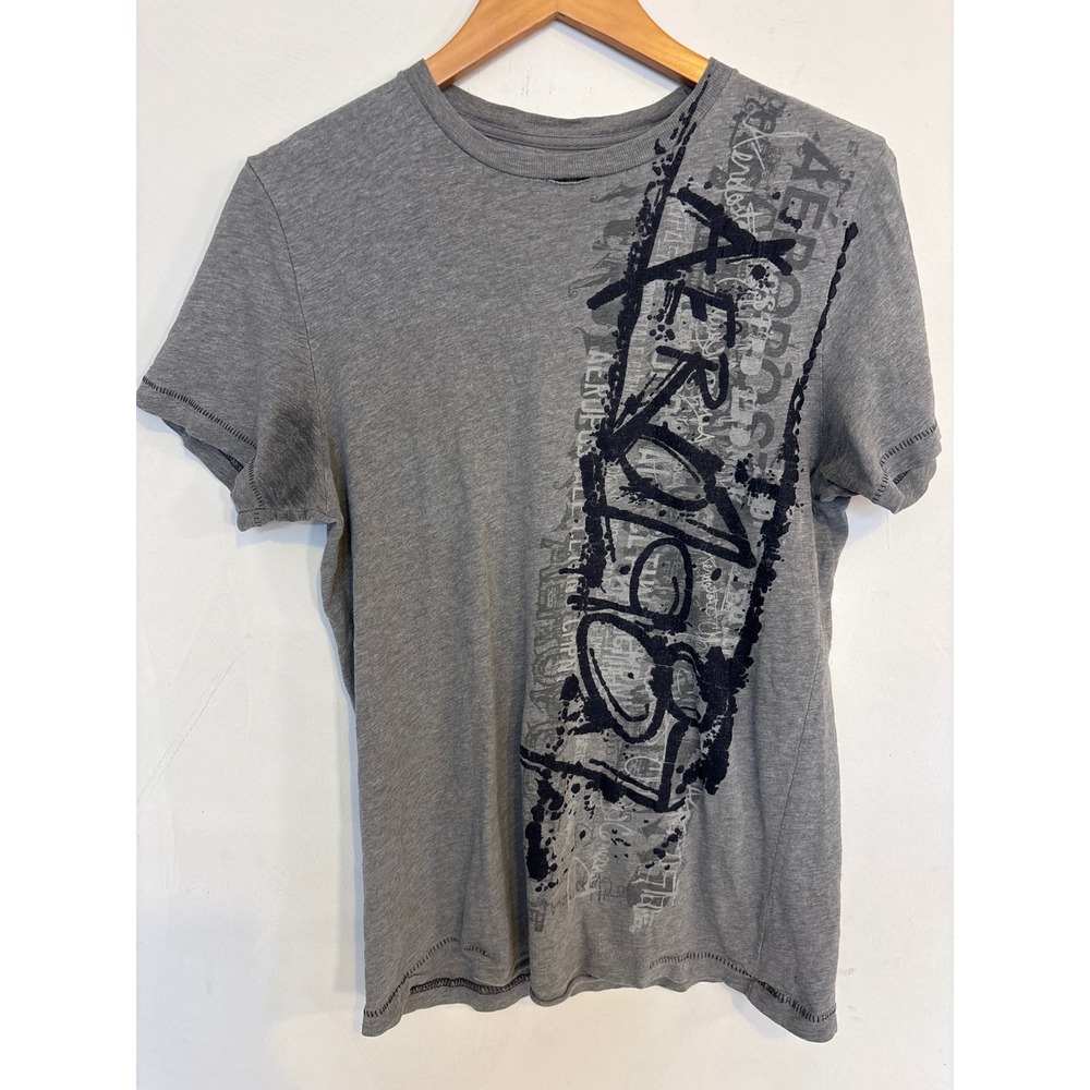 Aeropostale Mens Gray Graphic T-Shirt Aero 1987 Graffiti Print Short Sleeve Tee